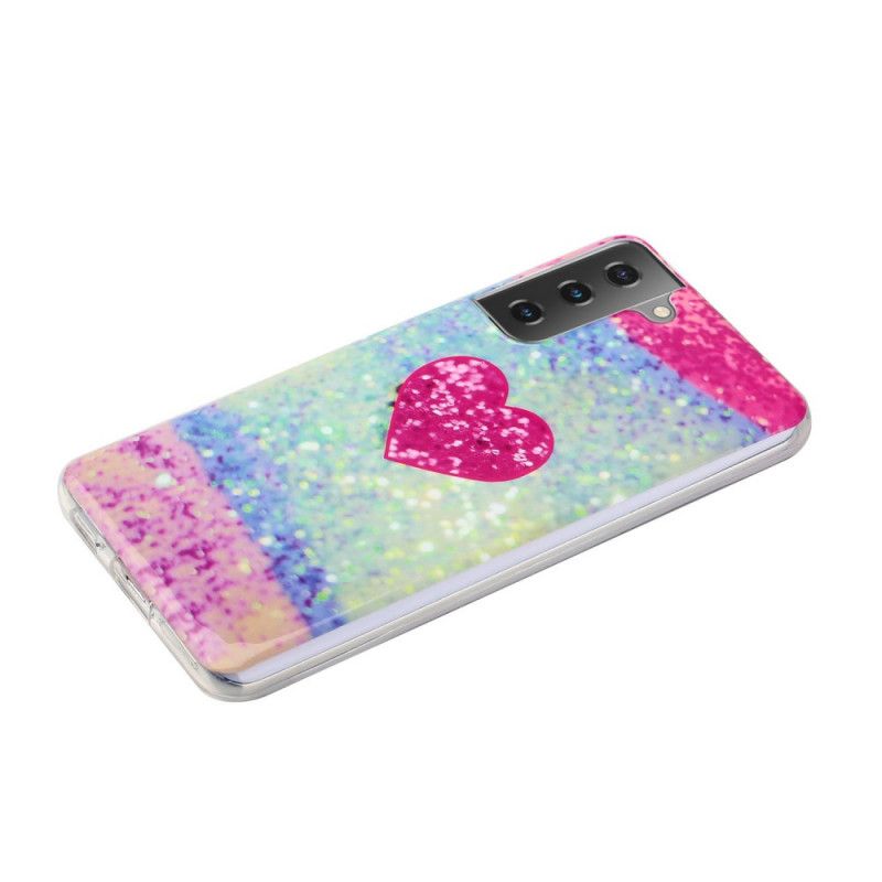 Cover Samsung Galaxy S21 Plus 5G Sort Glitter Hjerte