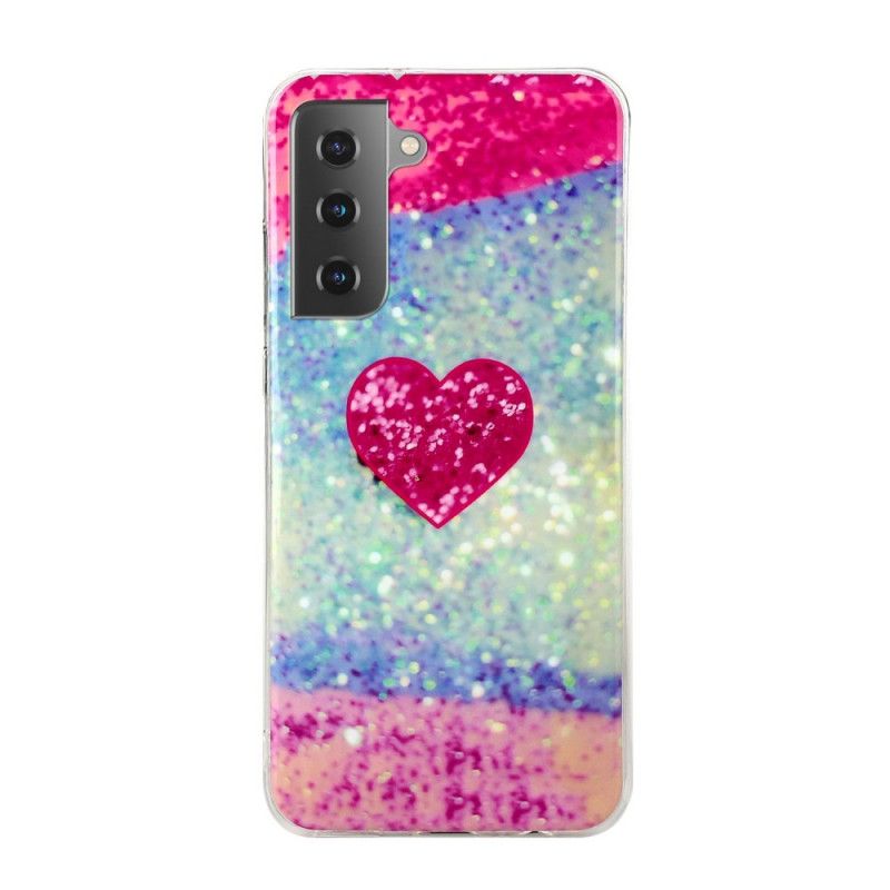 Cover Samsung Galaxy S21 Plus 5G Sort Glitter Hjerte