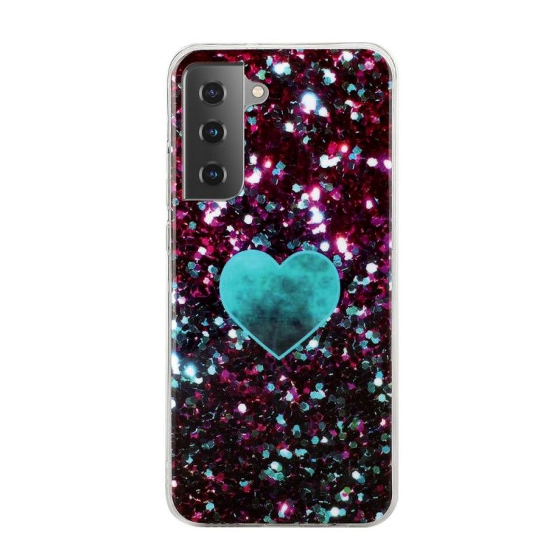 Cover Samsung Galaxy S21 Plus 5G Sort Glitter Hjerte