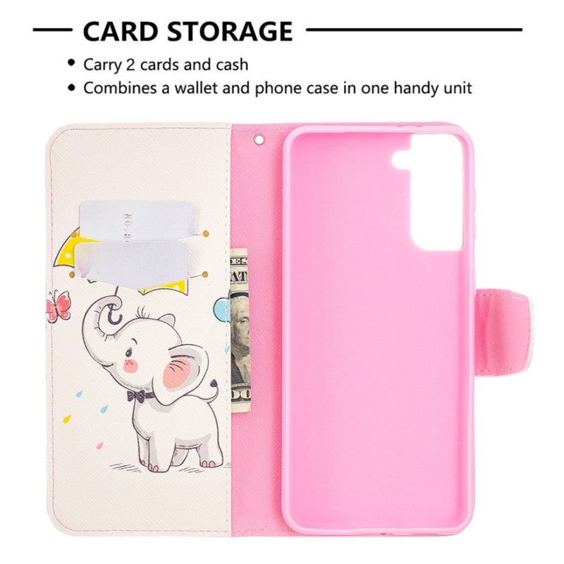 Flip Cover Læder for Samsung Galaxy S21 Plus 5G Baby Elefant