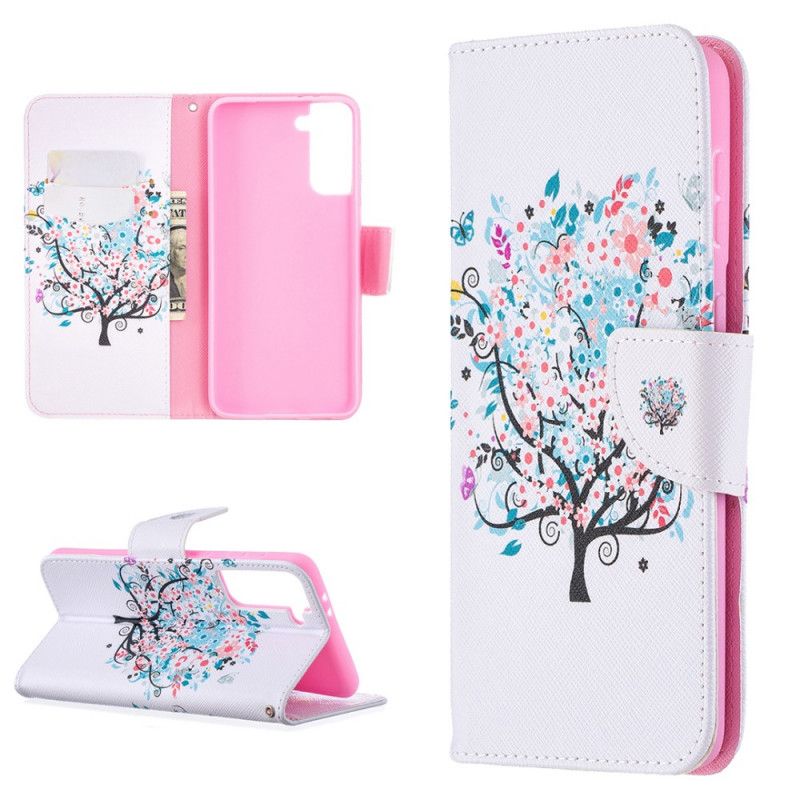 Flip Cover Læder for Samsung Galaxy S21 Plus 5G Blomstret Træ