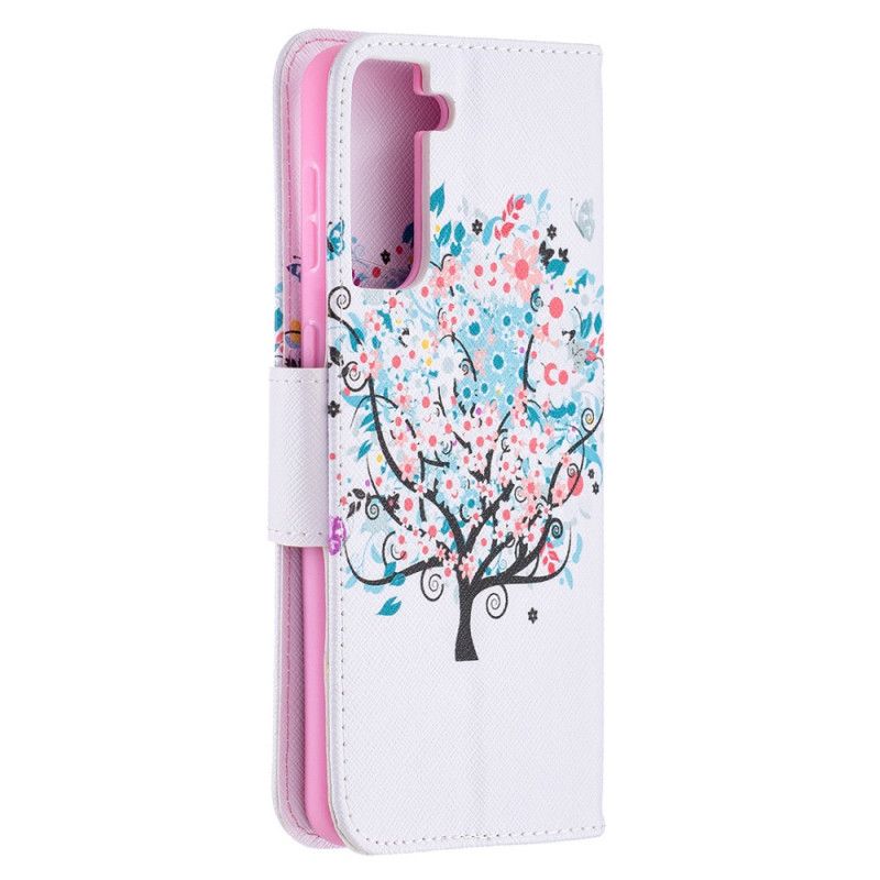 Flip Cover Læder for Samsung Galaxy S21 Plus 5G Blomstret Træ