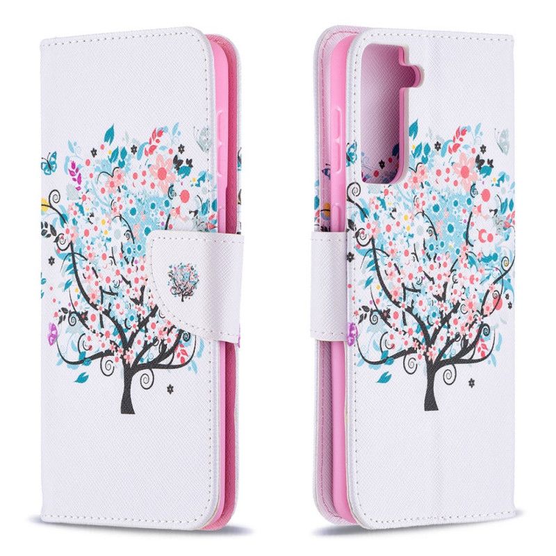 Flip Cover Læder for Samsung Galaxy S21 Plus 5G Blomstret Træ