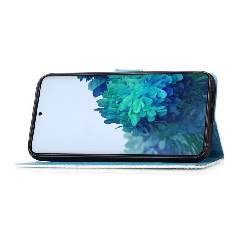 Flip Cover Læder for Samsung Galaxy S21 Plus 5G Eiffeltårnets Sommerfugle Med Rem