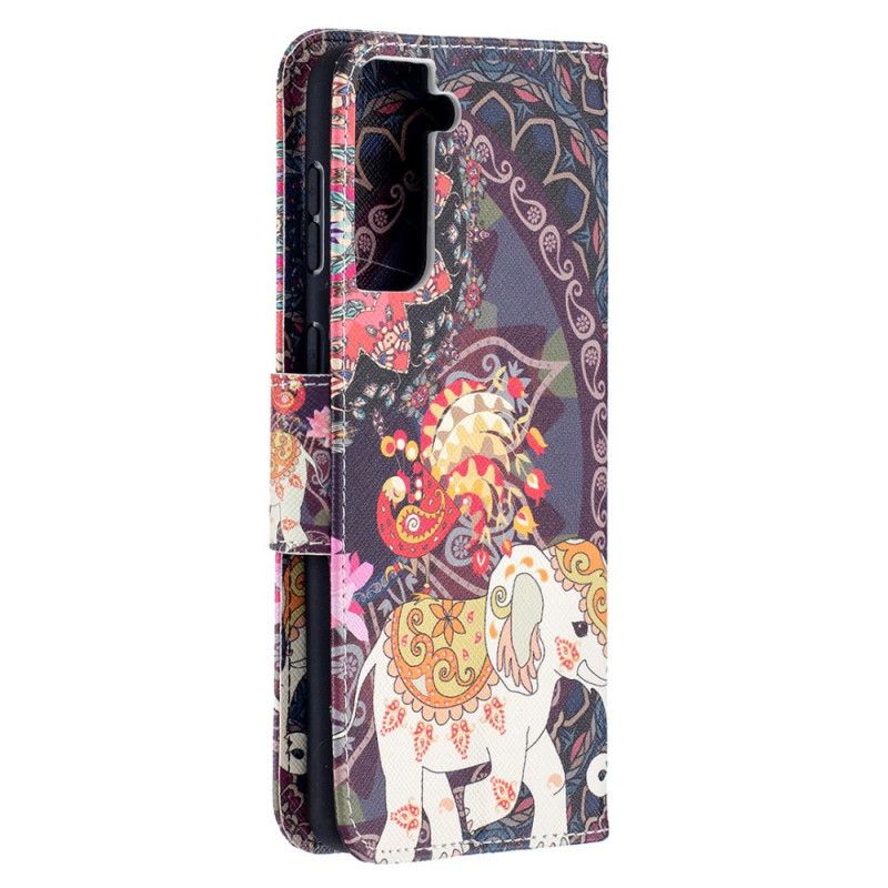 Flip Cover Læder for Samsung Galaxy S21 Plus 5G Etnisk Elefantmandala