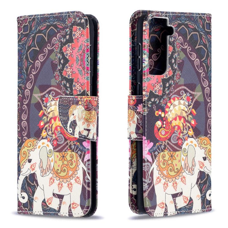 Flip Cover Læder for Samsung Galaxy S21 Plus 5G Etnisk Elefantmandala