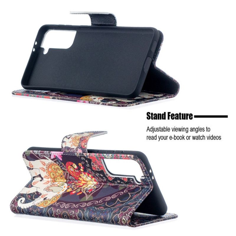 Flip Cover Læder for Samsung Galaxy S21 Plus 5G Etnisk Elefantmandala