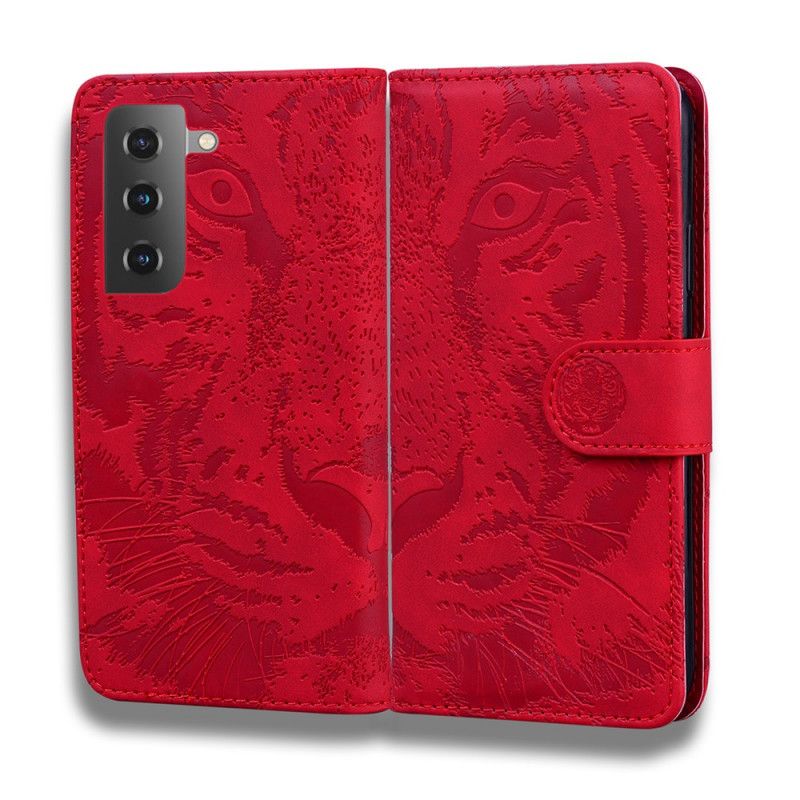 Flip Cover Læder for Samsung Galaxy S21 Plus 5G Sort Tiger Ansigtsprint