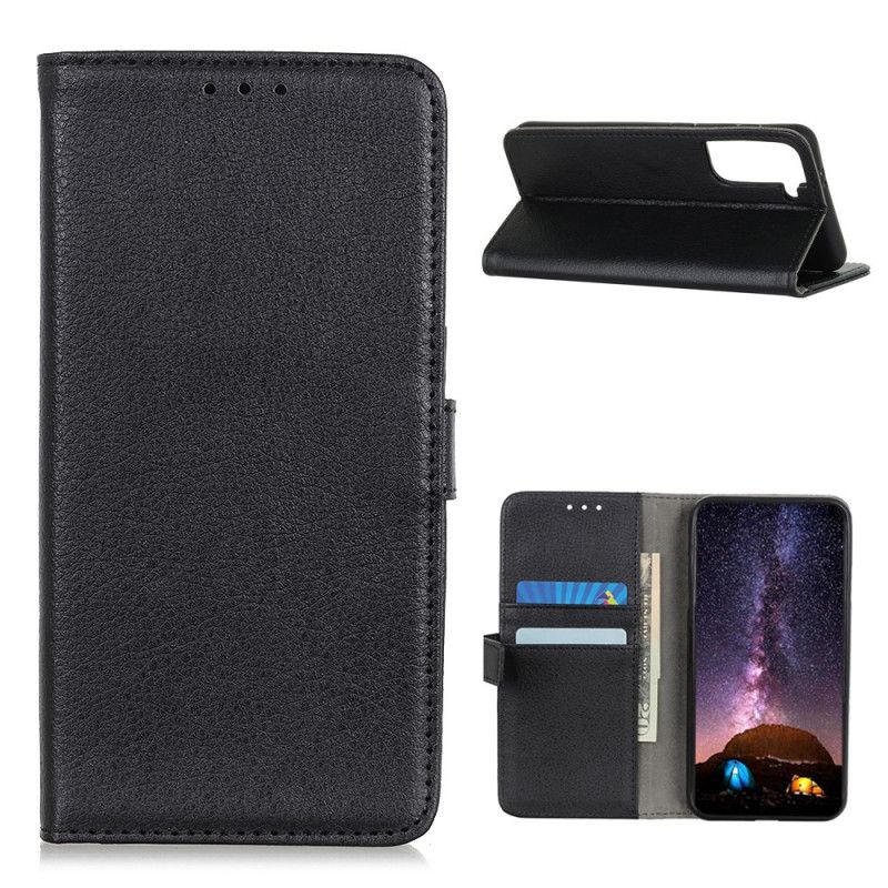 Flip Cover Læder for Samsung Galaxy S21 Plus 5G Sort Traditionelt Litchi