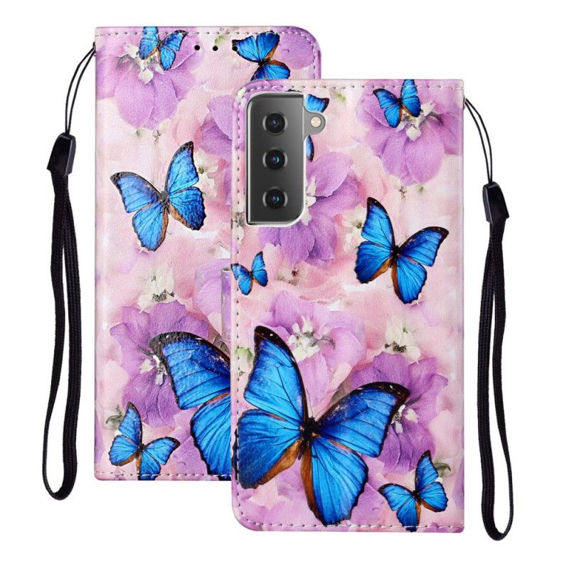 Flip Cover Læder Samsung Galaxy S21 Plus 5G Blomster Sommerfugle