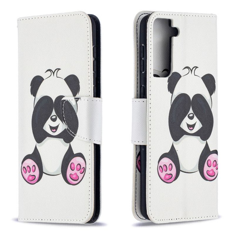 Flip Cover Læder Samsung Galaxy S21 Plus 5G Sjov Panda Original