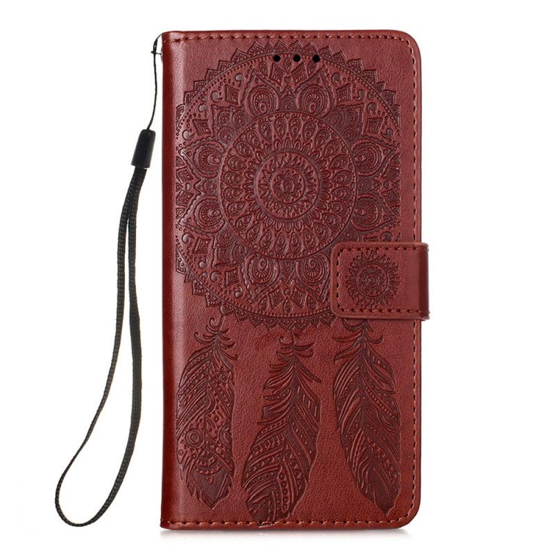 Flip Cover Læder Samsung Galaxy S21 Plus 5G Sort Dreamcatcher Print Og Rem