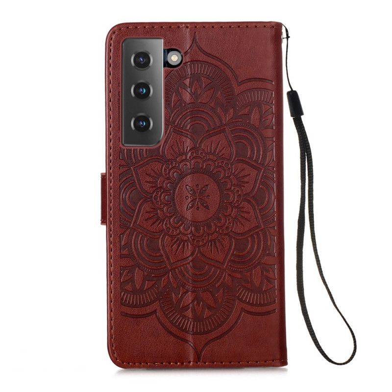 Flip Cover Læder Samsung Galaxy S21 Plus 5G Sort Dreamcatcher Print Og Rem