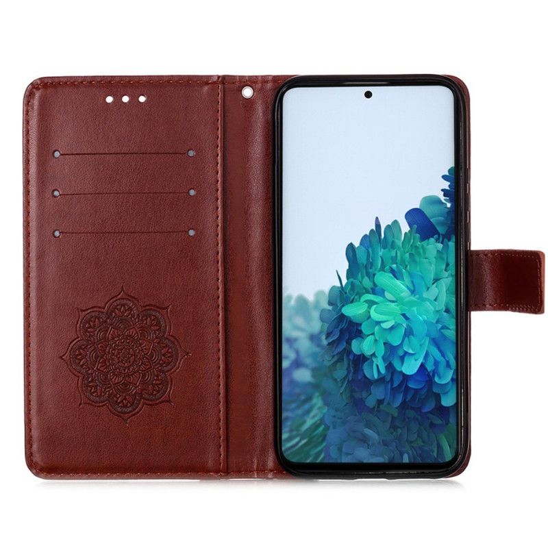 Flip Cover Læder Samsung Galaxy S21 Plus 5G Sort Dreamcatcher Print Og Rem