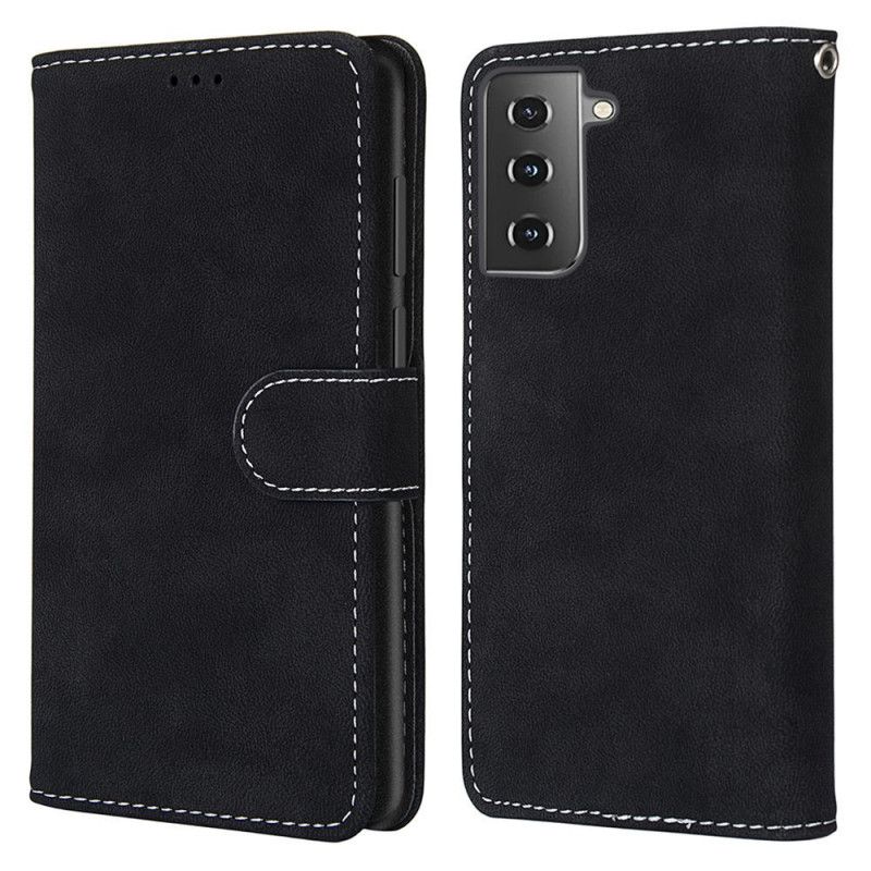 Flip Cover Læder Samsung Galaxy S21 Plus 5G Sort Vintage Nye Farver Imiteret Læder