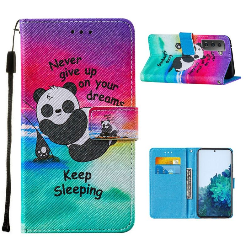 Flip Cover Læder Samsung Galaxy S21 Plus 5G Sovende Panda