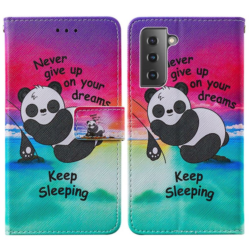 Flip Cover Læder Samsung Galaxy S21 Plus 5G Sovende Panda