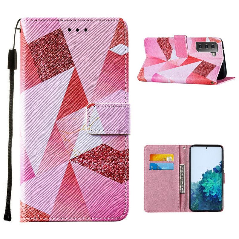 Flip Cover Samsung Galaxy S21 Plus 5G Mobilcover Magenta Trekanter Og Glitter