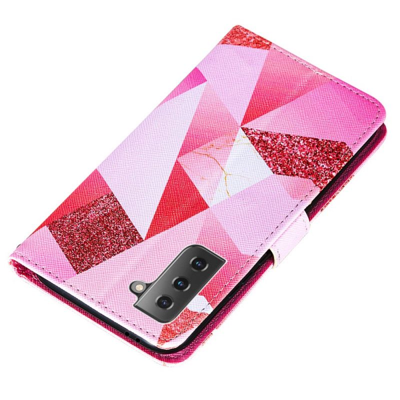 Flip Cover Samsung Galaxy S21 Plus 5G Mobilcover Magenta Trekanter Og Glitter