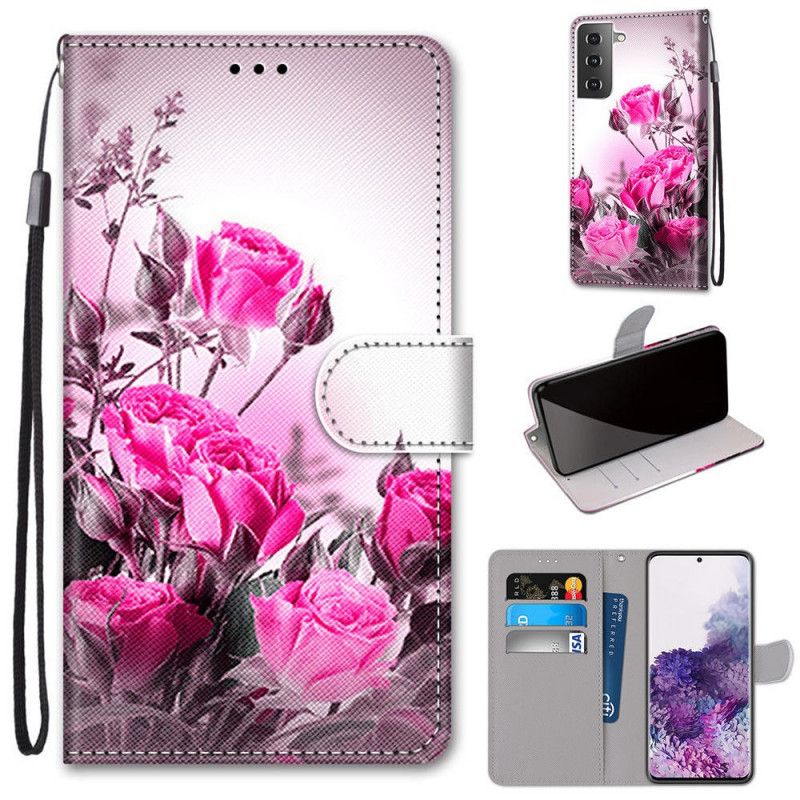 Flip Cover Samsung Galaxy S21 Plus 5G Rød Magiske Blomster