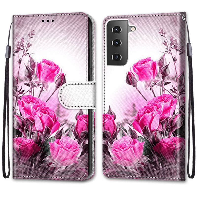 Flip Cover Samsung Galaxy S21 Plus 5G Rød Magiske Blomster