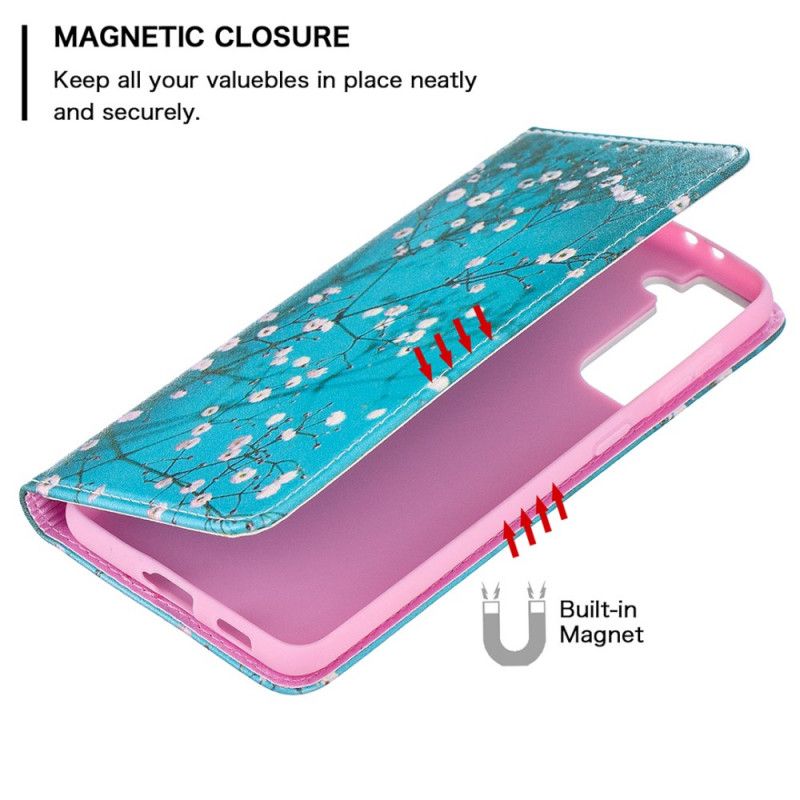 Læder Cover for Samsung Galaxy S21 Plus 5G Blomstrende Grene