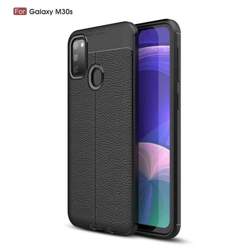 Cover Samsung Galaxy M21 Sort Mobilcover Dobbeltlinjet Lychee-Lædereffekt