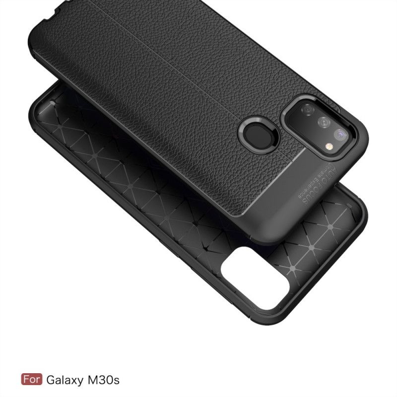 Cover Samsung Galaxy M21 Sort Mobilcover Dobbeltlinjet Lychee-Lædereffekt