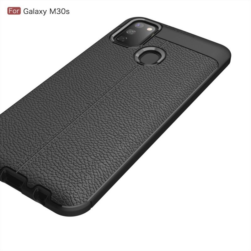 Cover Samsung Galaxy M21 Sort Mobilcover Dobbeltlinjet Lychee-Lædereffekt