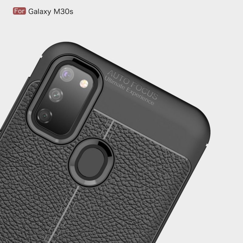 Cover Samsung Galaxy M21 Sort Mobilcover Dobbeltlinjet Lychee-Lædereffekt