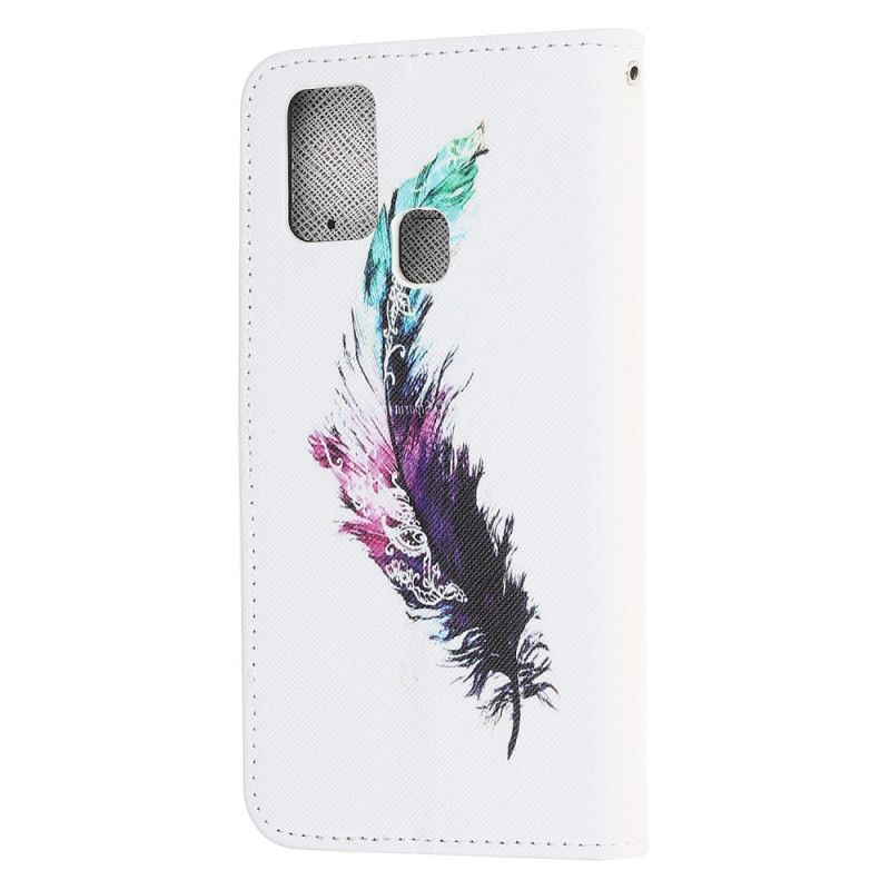 Flip Cover Læder for Samsung Galaxy M21 Fjer Med Rem