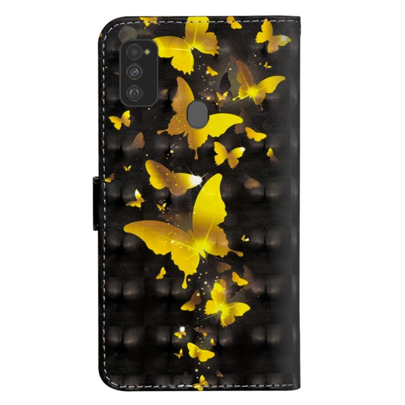 Flip Cover Læder for Samsung Galaxy M21 Gule Sommerfugle