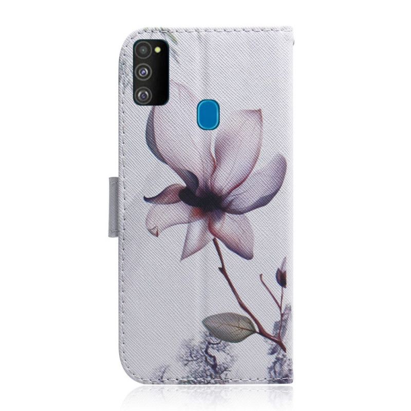 Flip Cover Læder Samsung Galaxy M21 Gammel Rosenblomst Original