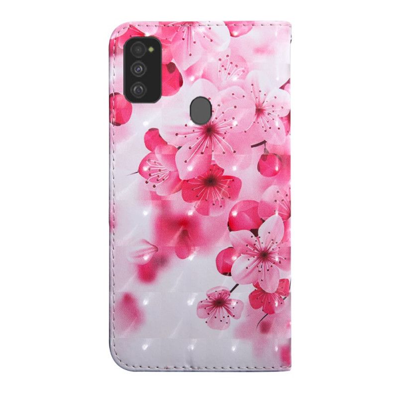 Flip Cover Læder Samsung Galaxy M21 Lyserøde Blomster Beskyttelse