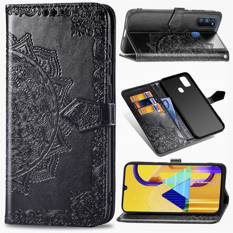 Flip Cover Læder Samsung Galaxy M21 Sort Middelaldermandala