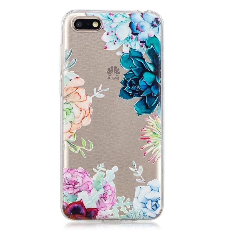 Cover for Huawei Y5 2018 Gennemsigtige Akvarelblomster