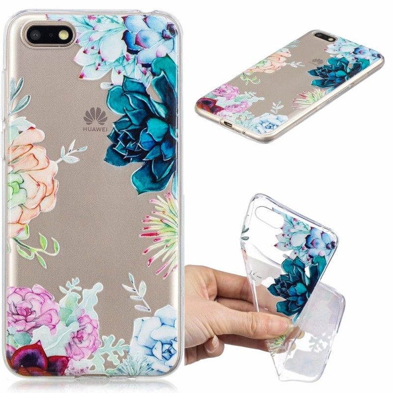 Cover for Huawei Y5 2018 Gennemsigtige Akvarelblomster