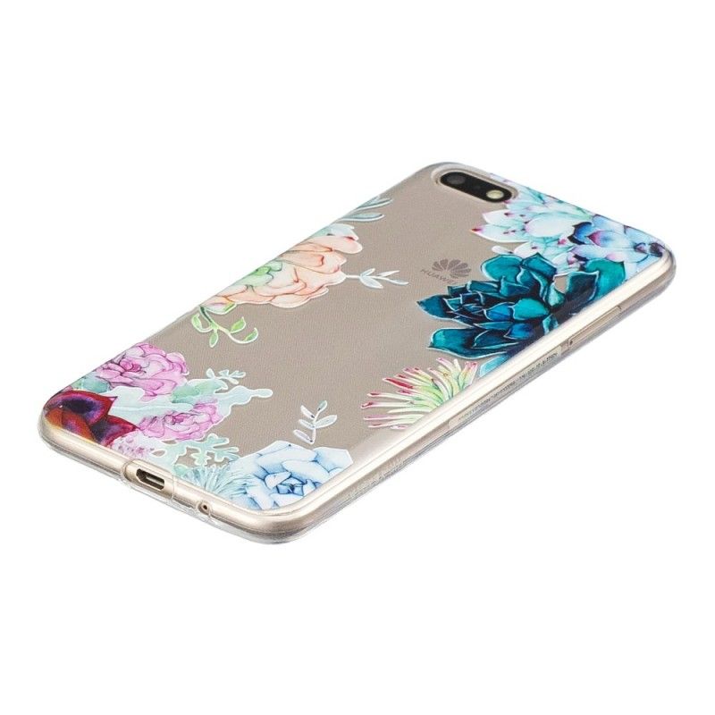 Cover for Huawei Y5 2018 Gennemsigtige Akvarelblomster