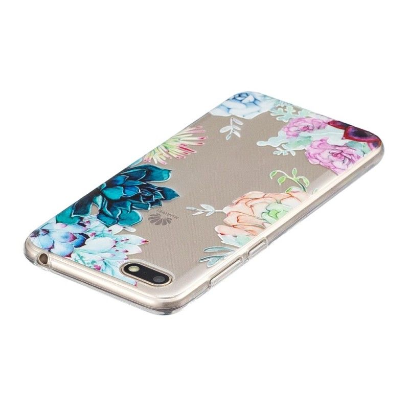 Cover for Huawei Y5 2018 Gennemsigtige Akvarelblomster