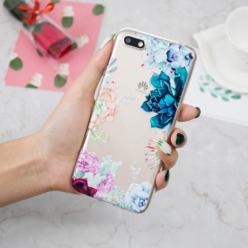 Cover for Huawei Y5 2018 Gennemsigtige Akvarelblomster