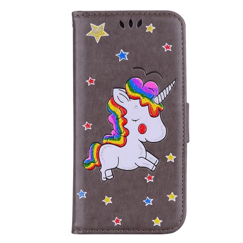 Flip Cover Huawei Y5 2018 Mobilcover Glitter Enhjørning