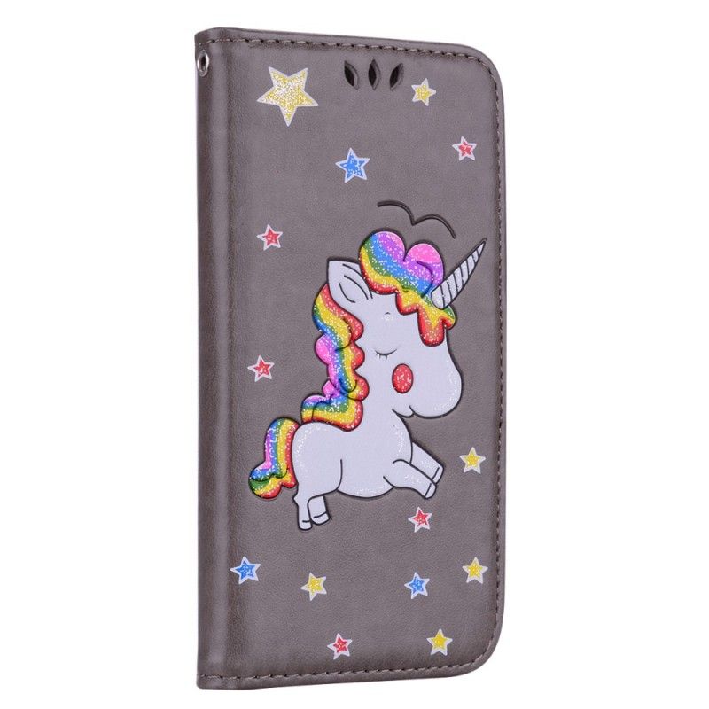 Flip Cover Huawei Y5 2018 Mobilcover Glitter Enhjørning