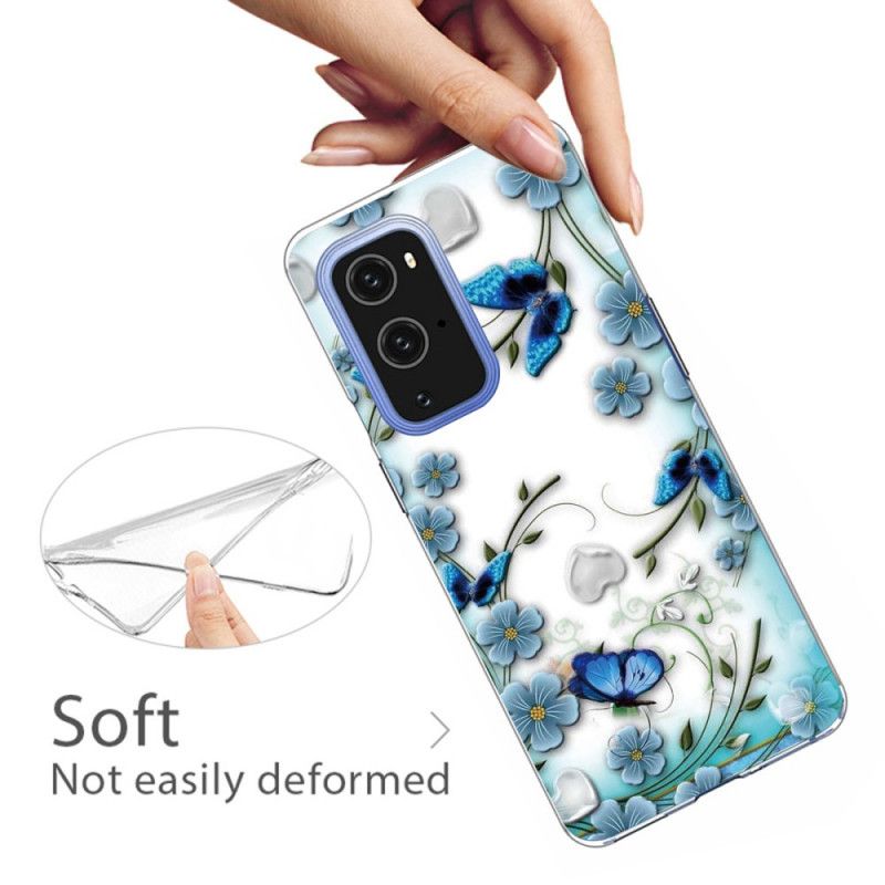 Cover for OnePlus 9 Retro Sommerfugle Og Blomster