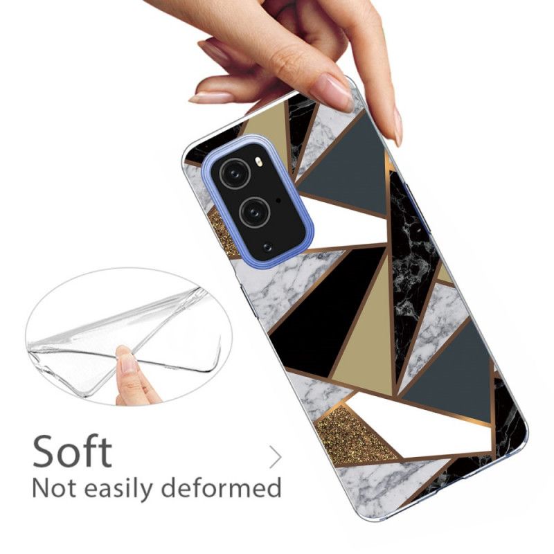 Cover for OnePlus 9 Sort Geometrisk Marmor