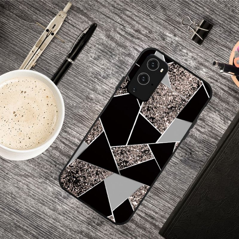 Cover for OnePlus 9 Sort Marmorfarvet Geometri