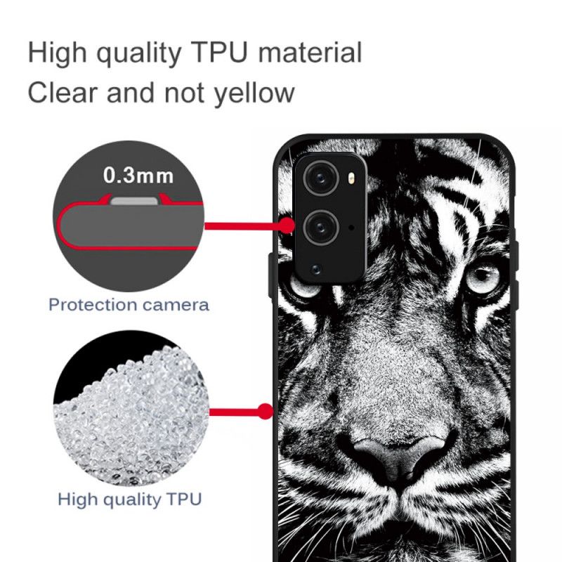 Cover for OnePlus 9 Sort Og Hvid Tiger