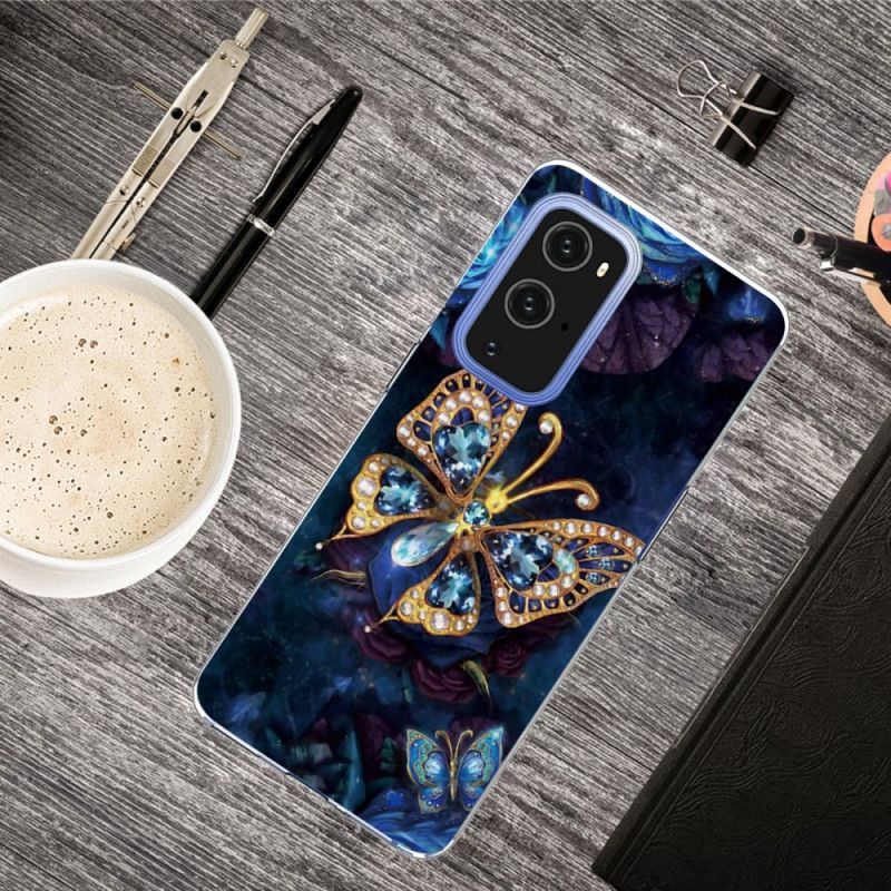 Cover OnePlus 9 Mørkeblå Luksus Sommerfugl