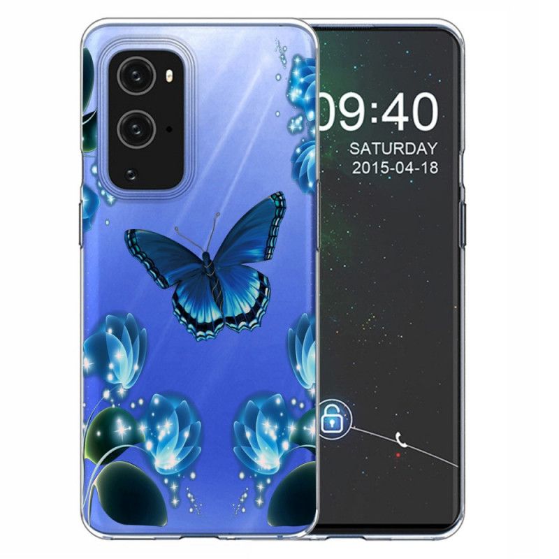 Cover OnePlus 9 Mørkeblå Luksus Sommerfugl