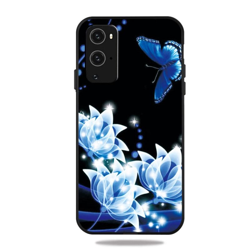 Cover OnePlus 9 Sommerfugl Og Blå Blomster Original