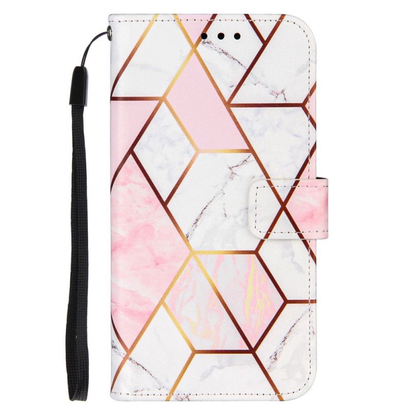 Flip Cover Læder OnePlus 9 Lyserød Geometrisk Marmor Med Rem Original